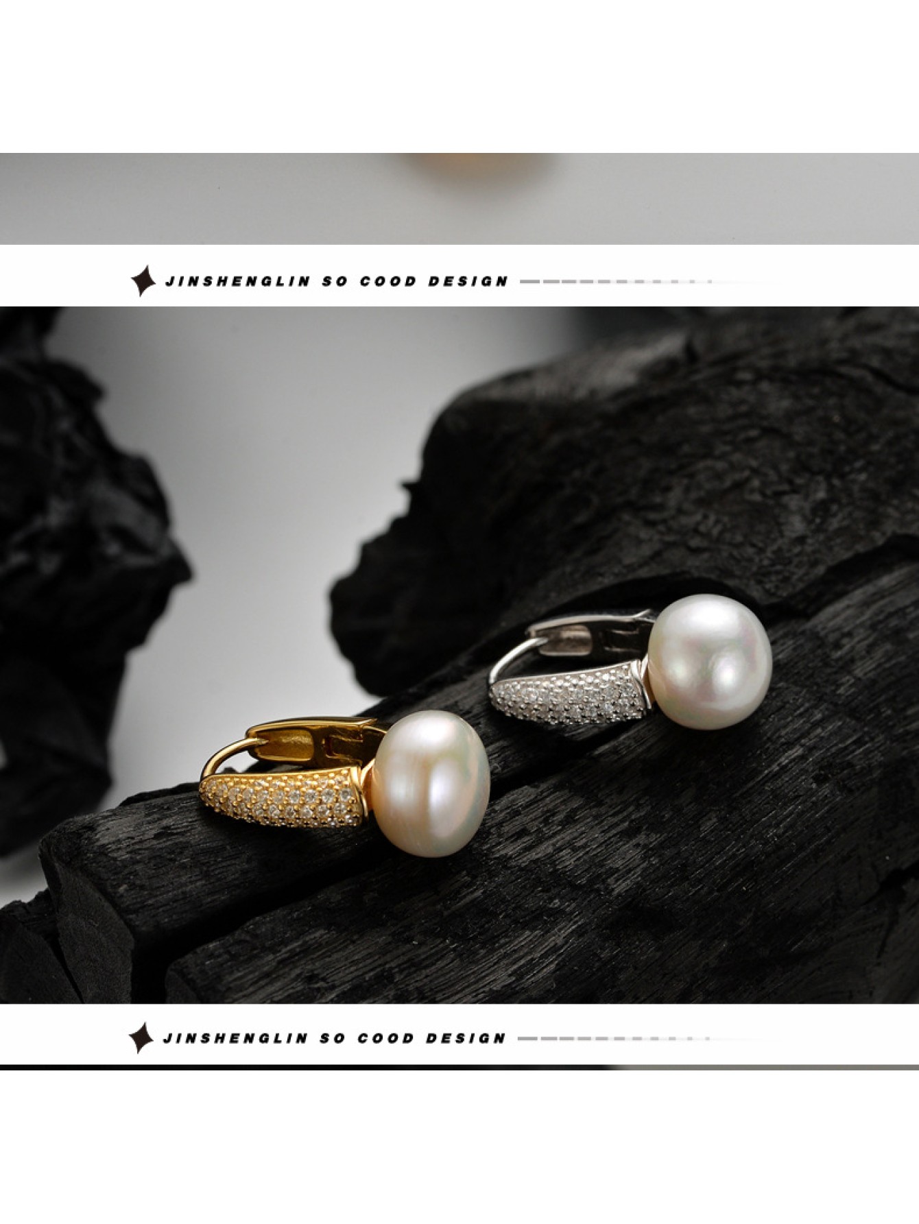 Simple and fashionable S925 pure silver natural freshwater pearl ear buckle women's super sparkling diamond geometric earrings 