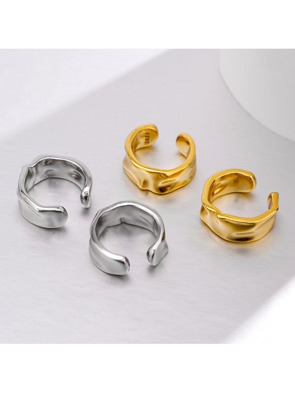 S925 sterling silver irregular geometric ear clip for men and women, fashionable smooth wrinkled paper without ear hole earrings for women