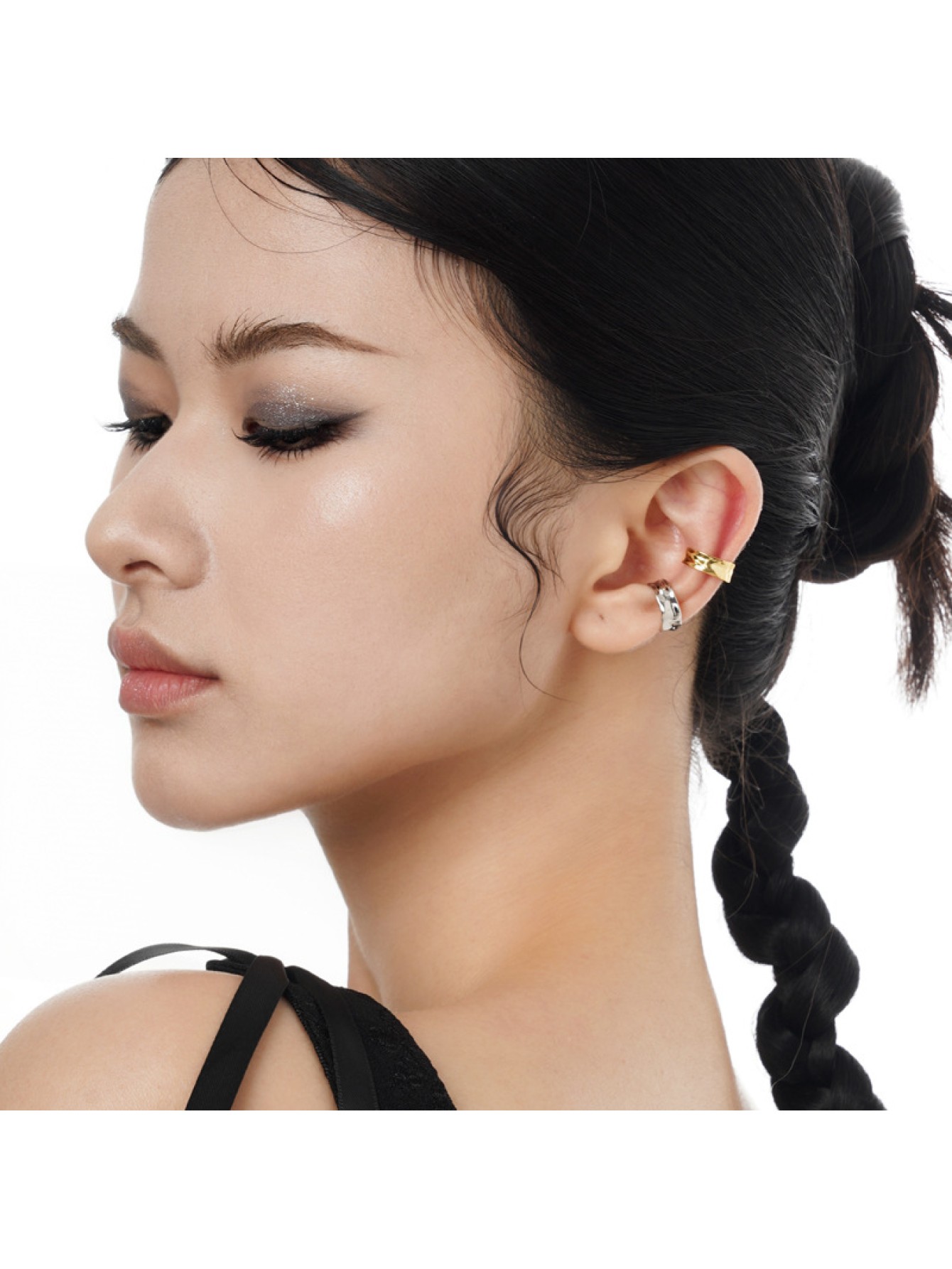 S925 sterling silver irregular geometric ear clip for men and women, fashionable smooth wrinkled paper without ear hole earrings for women 