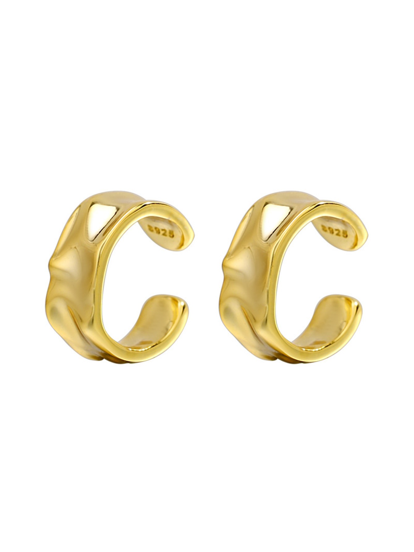 S925 sterling silver irregular geometric ear clip for men and women, fashionable smooth wrinkled paper without ear hole earrings for women 