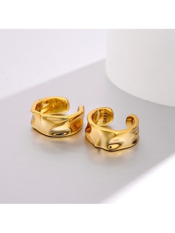 S925 sterling silver irregular geometric ear clip for men and women, fashionable smooth wrinkled paper without ear hole earrings for women 