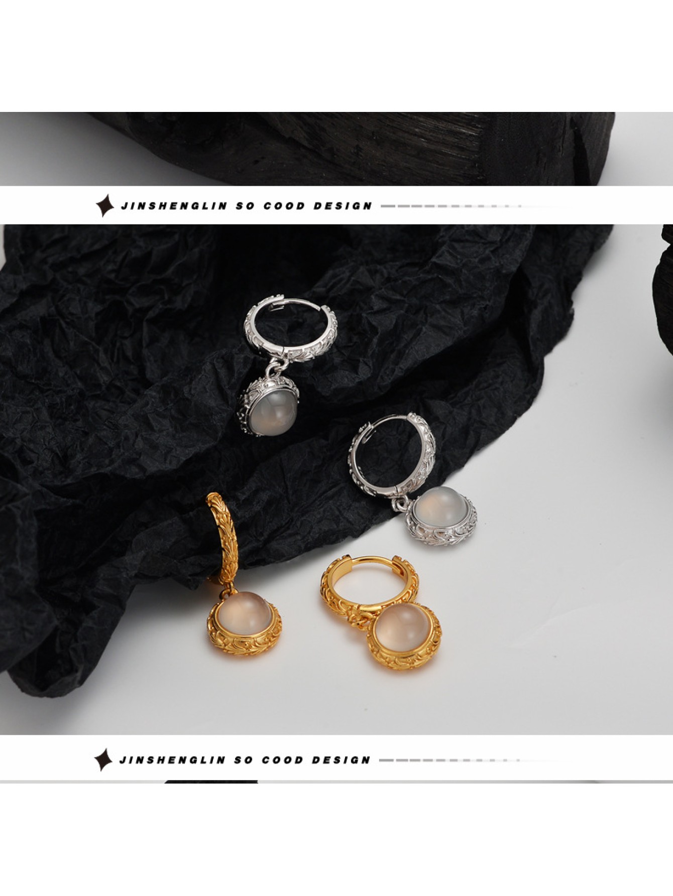 Light luxury design S925 pure silver earring buckle women's new inlaid agate earrings 