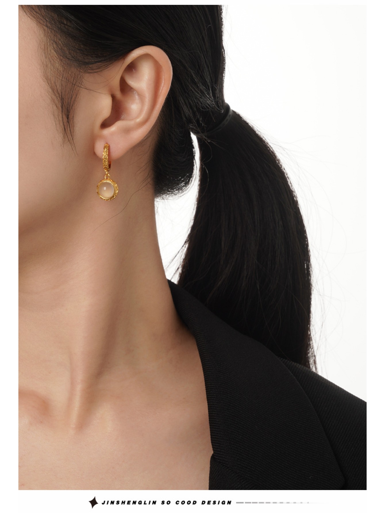 Light luxury design S925 pure silver earring buckle women's new inlaid agate earrings 