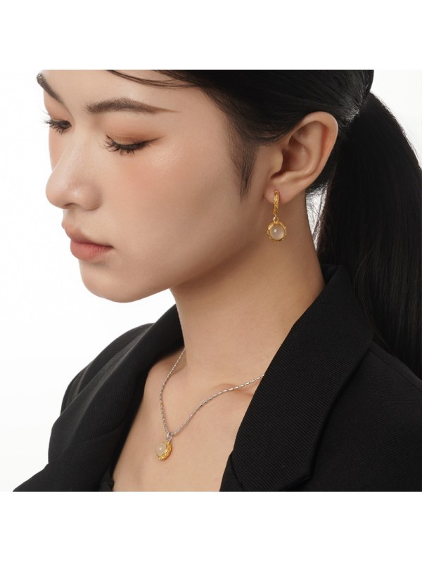 Light luxury design S925 pure silver earring buckle women's new inlaid agate earrings 