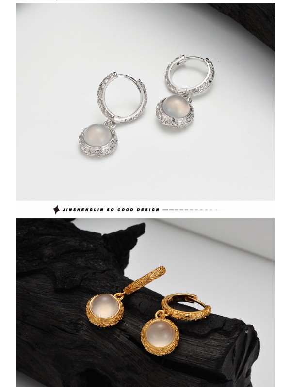 Light luxury design S925 pure silver earring buckle women's new inlaid agate earrings