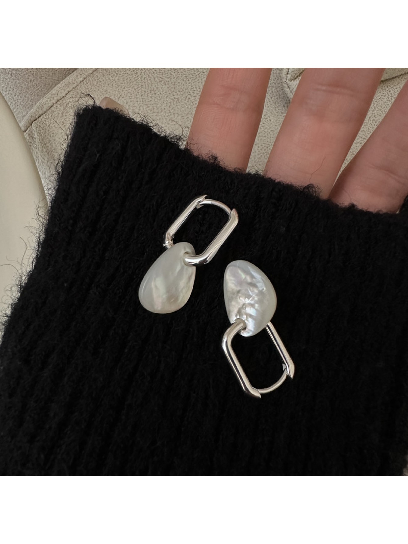 S925 sterling silver white shell earrings fashionable INS style texture ear accessories 