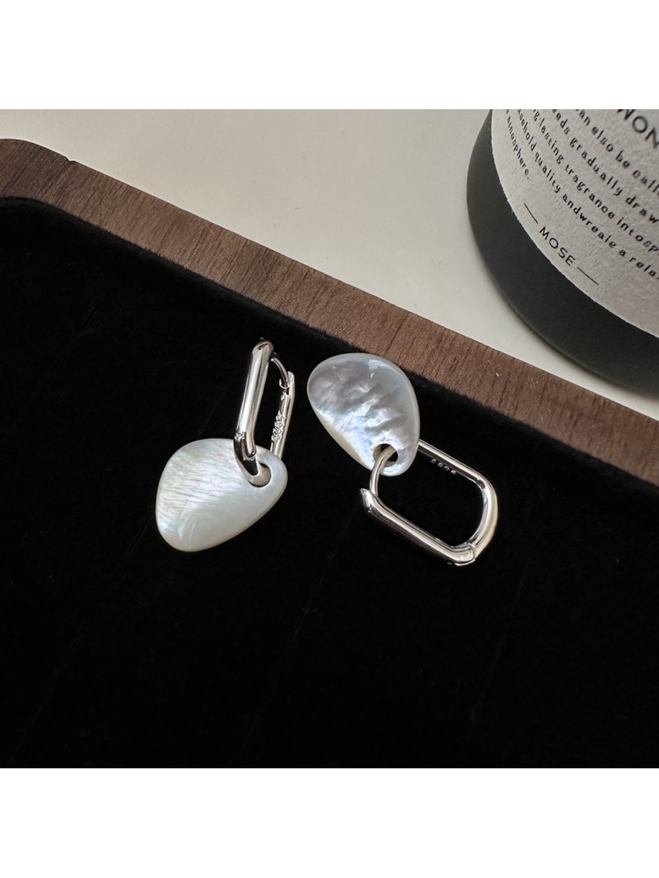 S925 sterling silver white shell earrings fashionable INS style texture ear accessories 