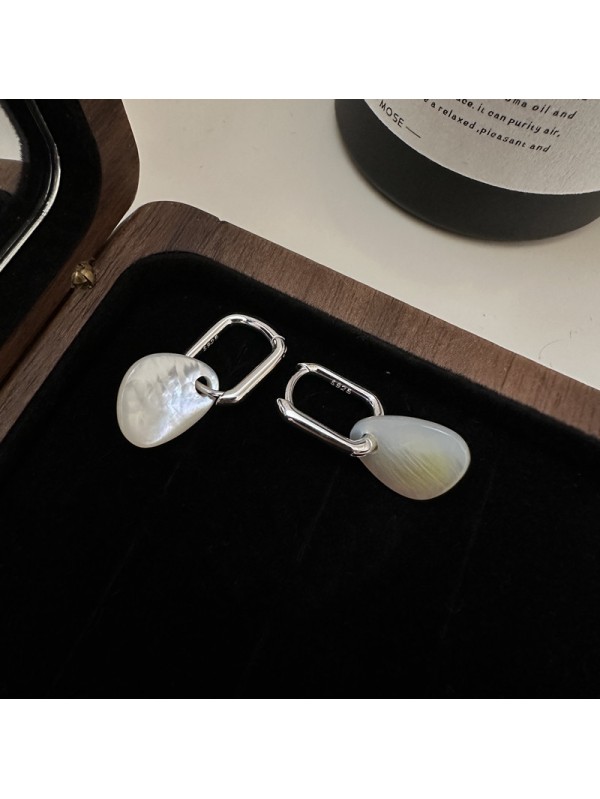 S925 sterling silver white shell earrings fashionable INS style texture ear accessories 