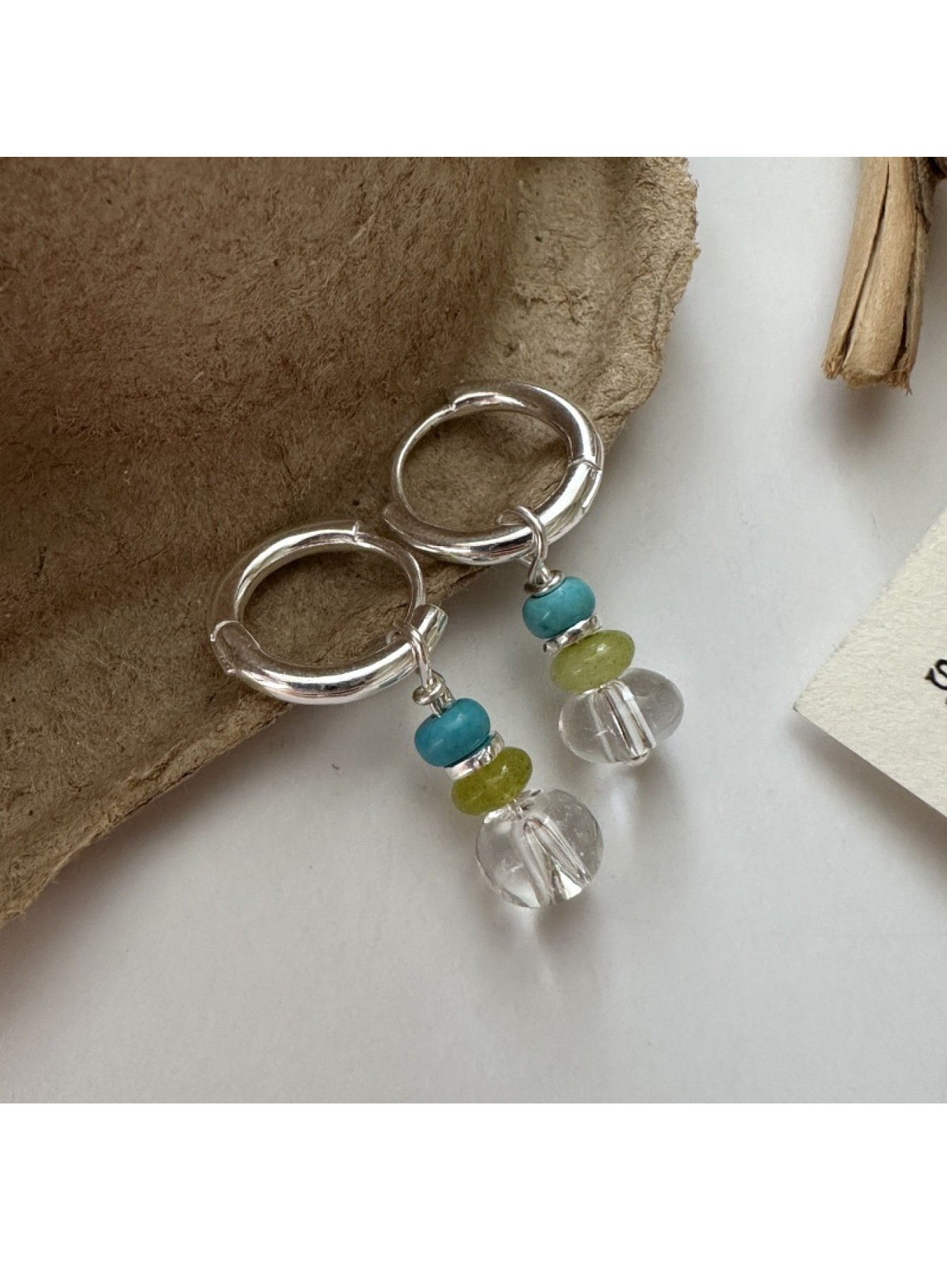 S925 sterling silver white crystal bead earrings basic style fashionable ear buckle 