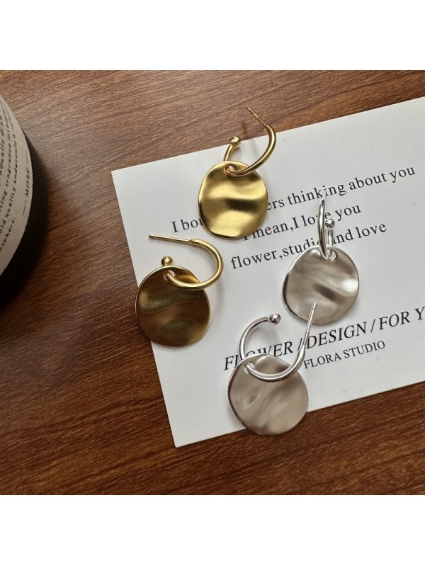 S925 pure silver pleated texture earrings blogger's simple and fashionable ear accessory