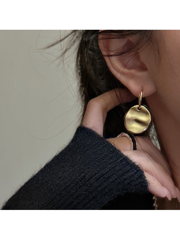 S925 pure silver pleated texture earrings blogger's simple and fashionable ear accessory 
