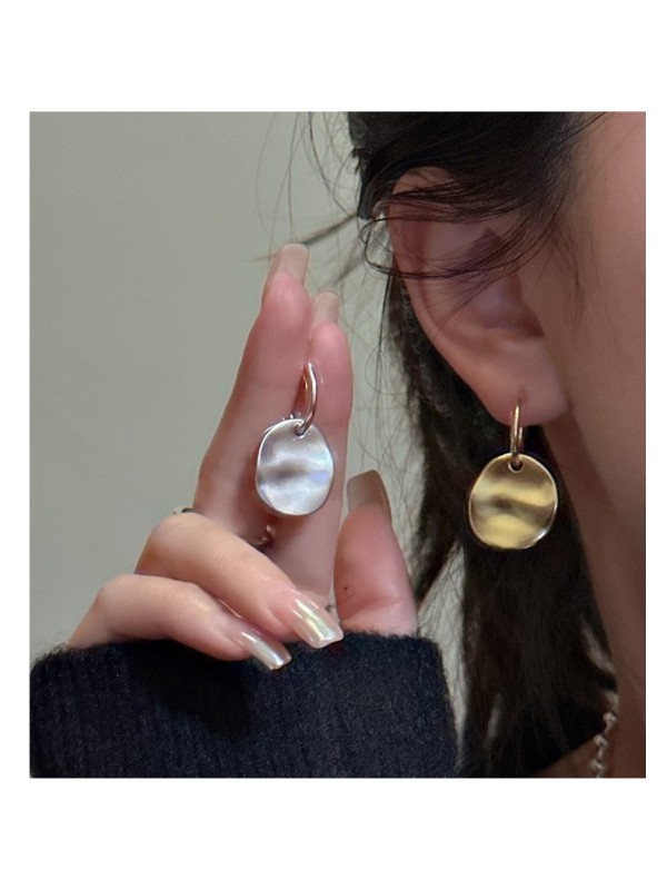 S925 pure silver pleated texture earrings blogger's simple and fashionable ear accessory