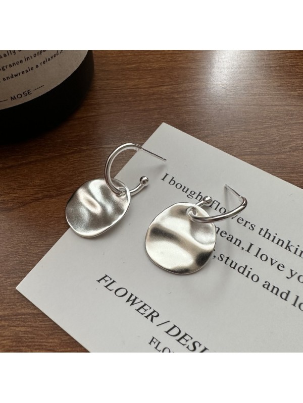 S925 pure silver pleated texture earrings blogger's simple and fashionable ear accessory