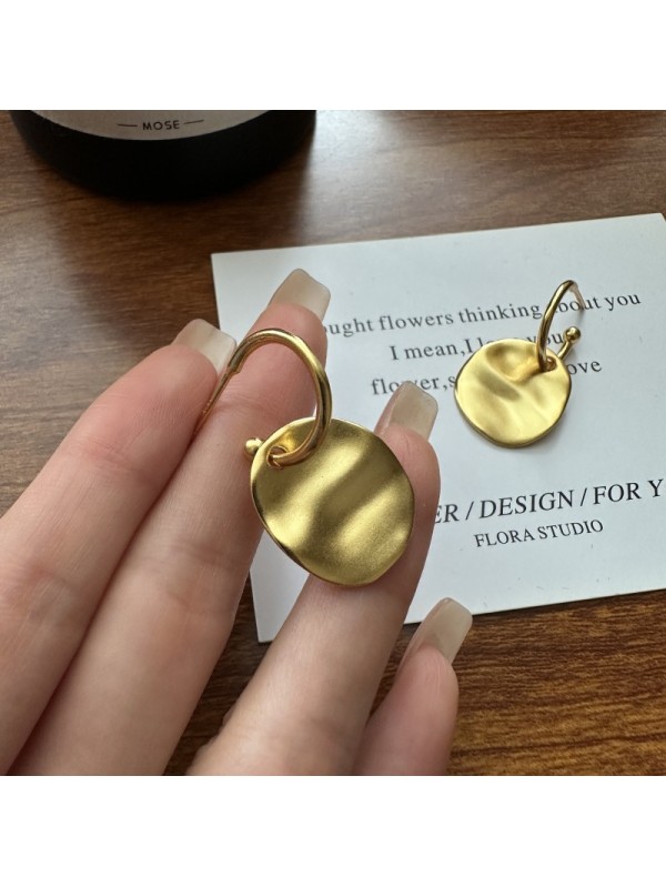 S925 pure silver pleated texture earrings blogger's simple and fashionable ear accessory