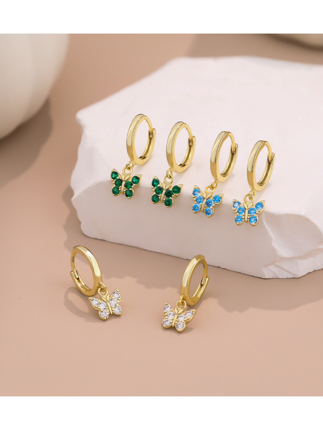 S925 pure silver butterfly zircon earrings for women geometric earrings ﻿