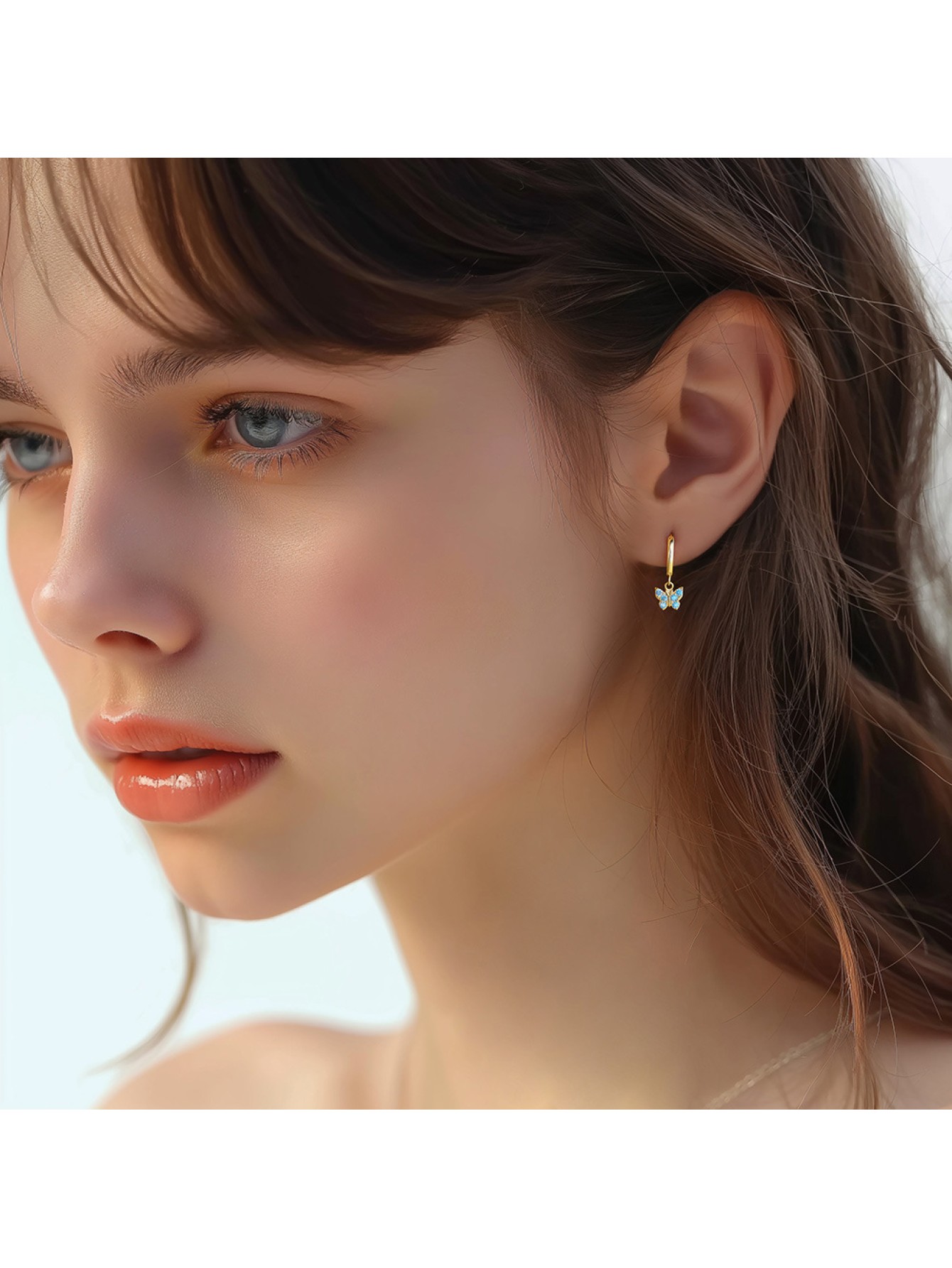 S925 pure silver butterfly zircon earrings for women geometric earrings ﻿ 