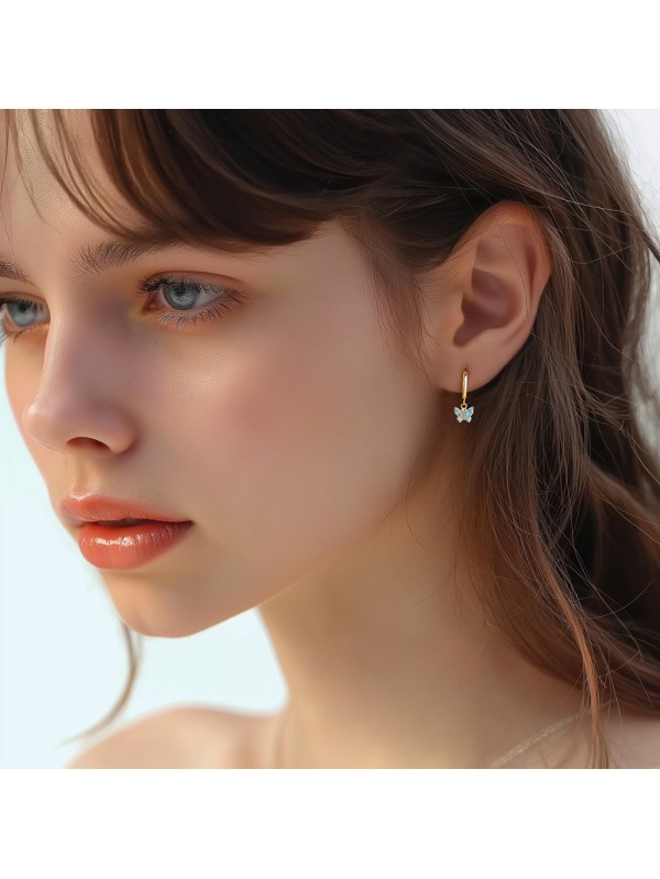 S925 pure silver butterfly zircon earrings for women geometric earrings ﻿ 