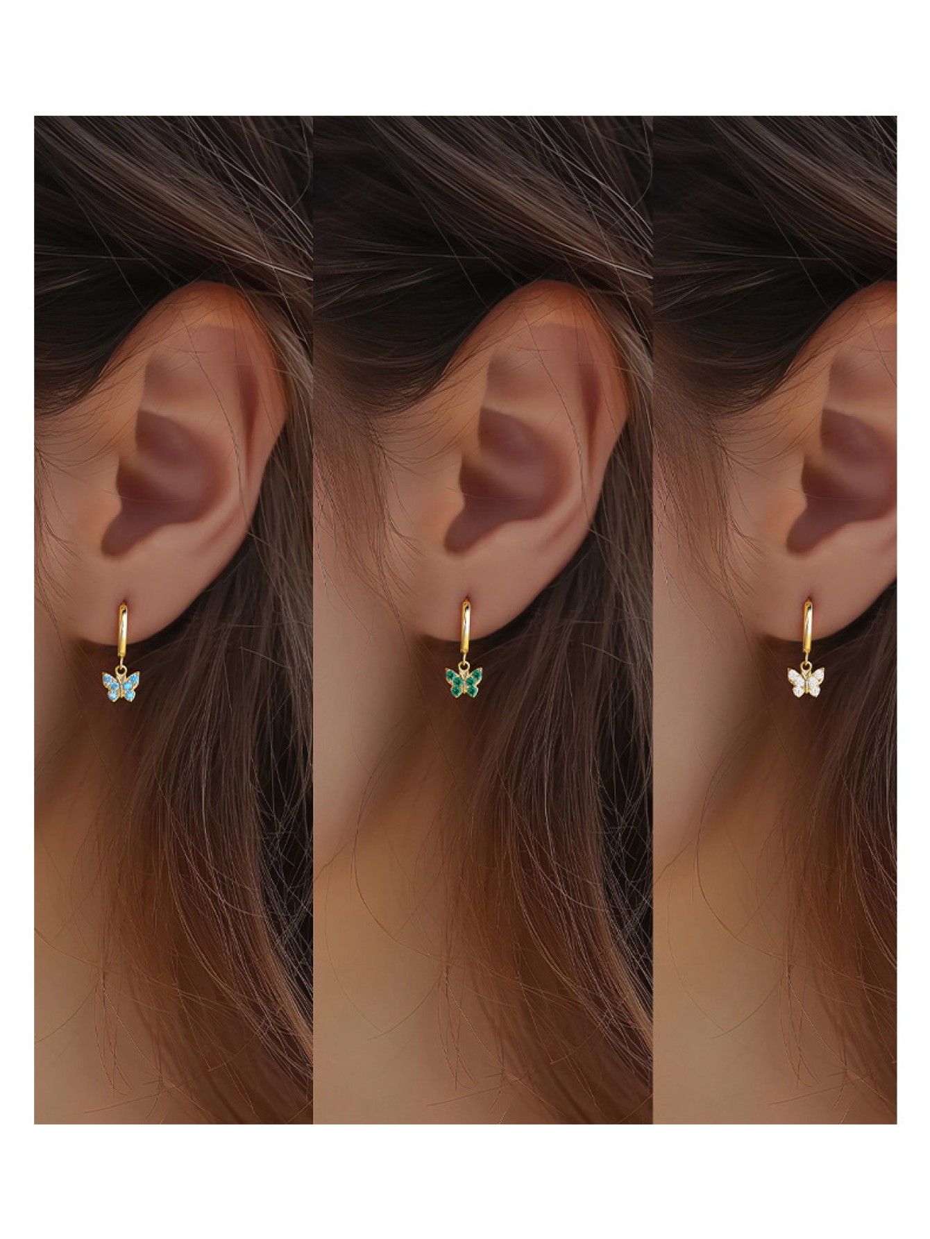 S925 pure silver butterfly zircon earrings for women geometric earrings ﻿ 