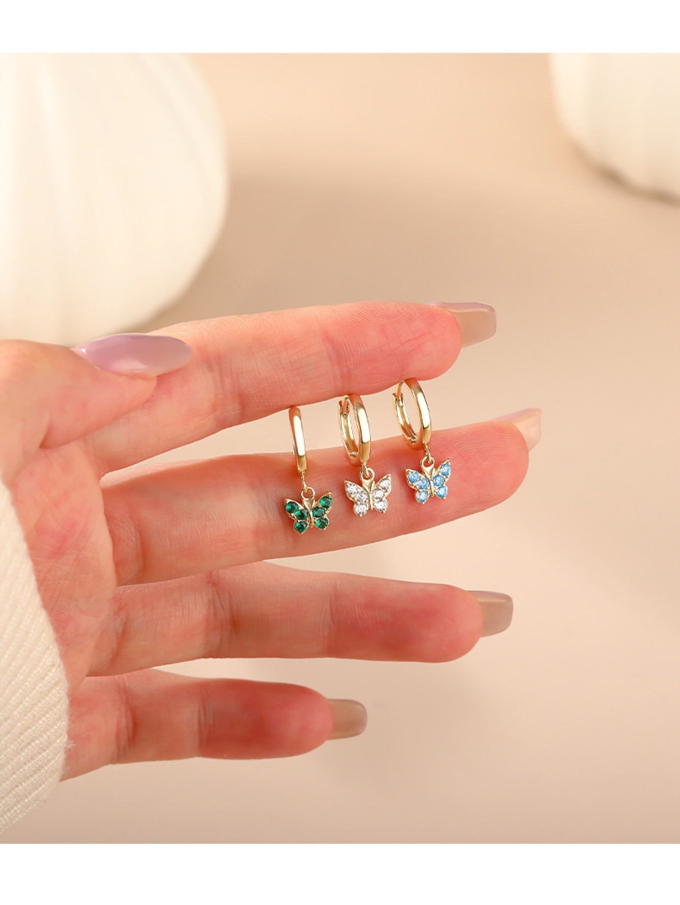 S925 pure silver butterfly zircon earrings for women geometric earrings ﻿ 
