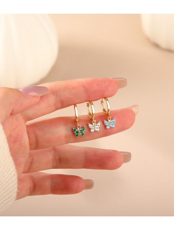 S925 pure silver butterfly zircon earrings for women geometric earrings ﻿