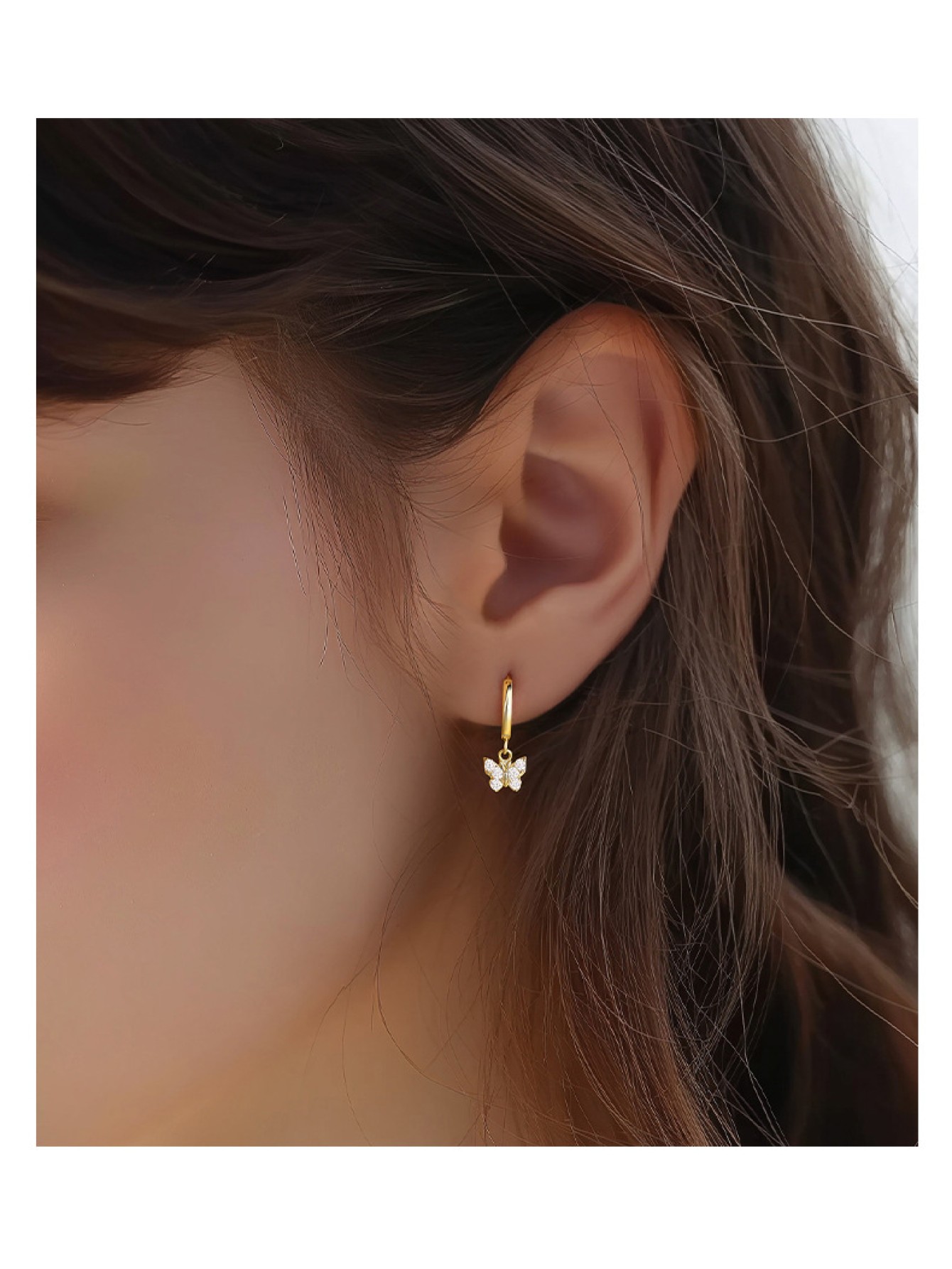 S925 pure silver butterfly zircon earrings for women geometric earrings ﻿ 