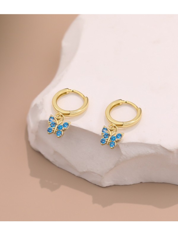 S925 pure silver butterfly zircon earrings for women geometric earrings ﻿