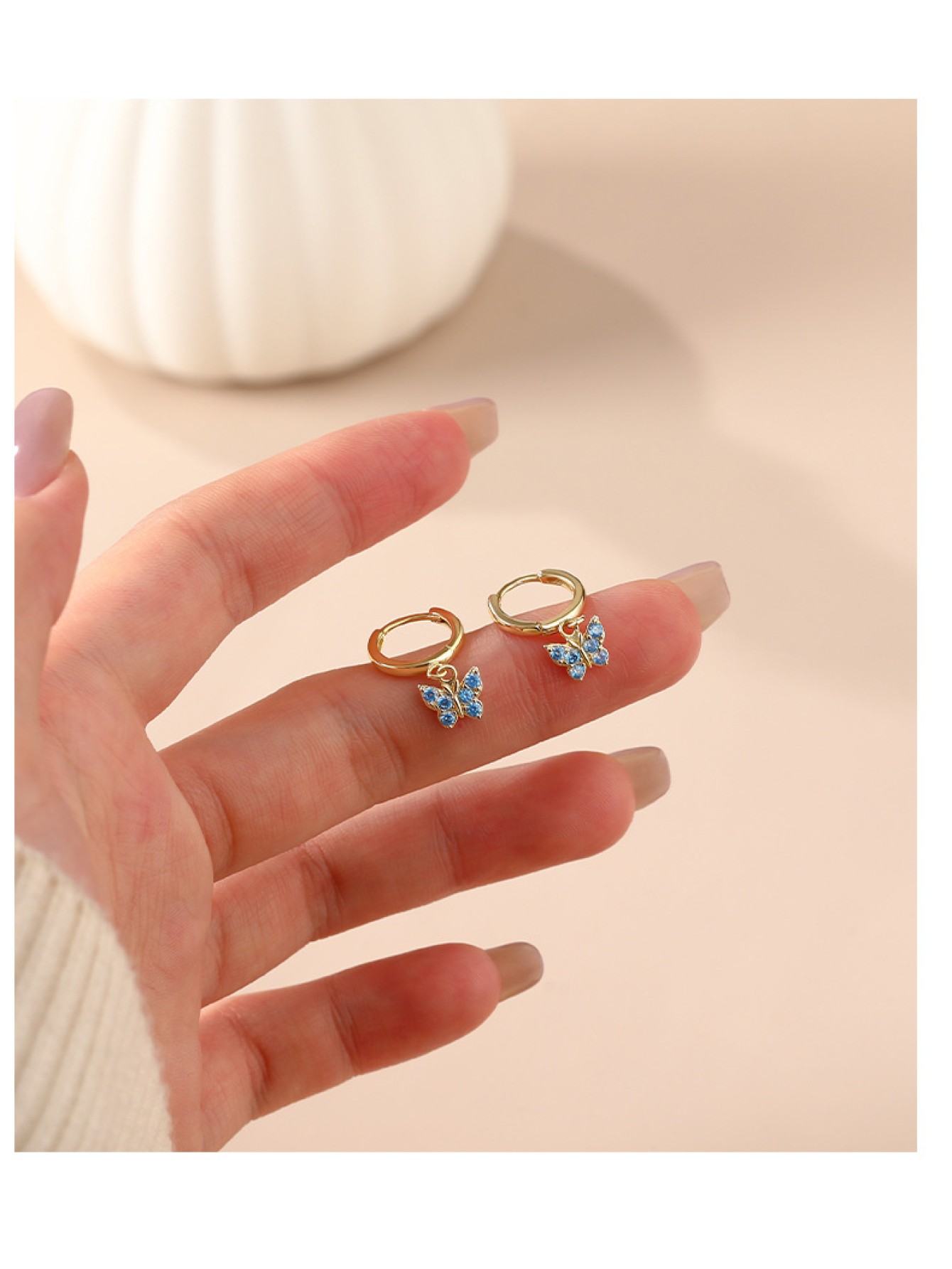 S925 pure silver butterfly zircon earrings for women geometric earrings ﻿ 