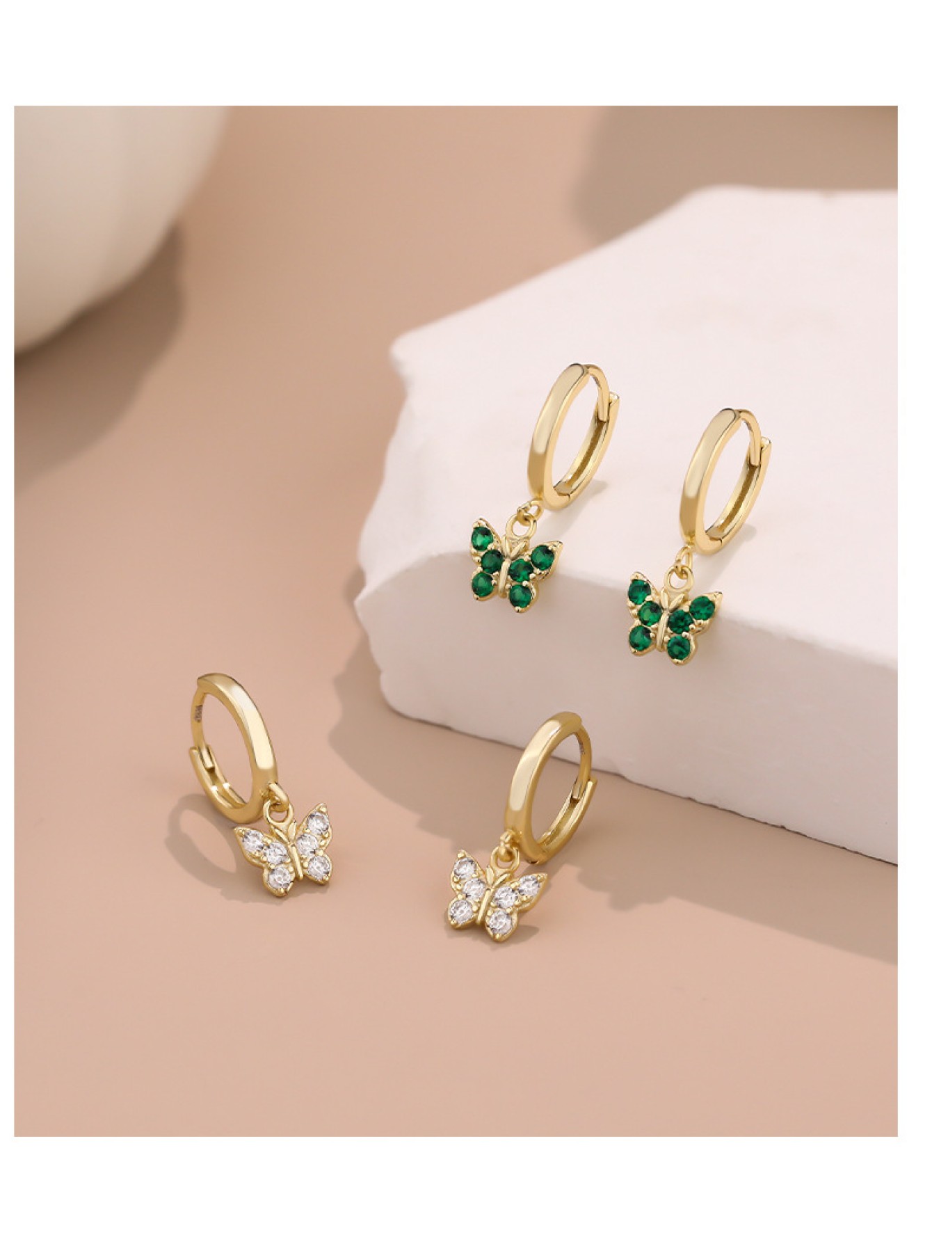 S925 pure silver butterfly zircon earrings for women geometric earrings ﻿ 