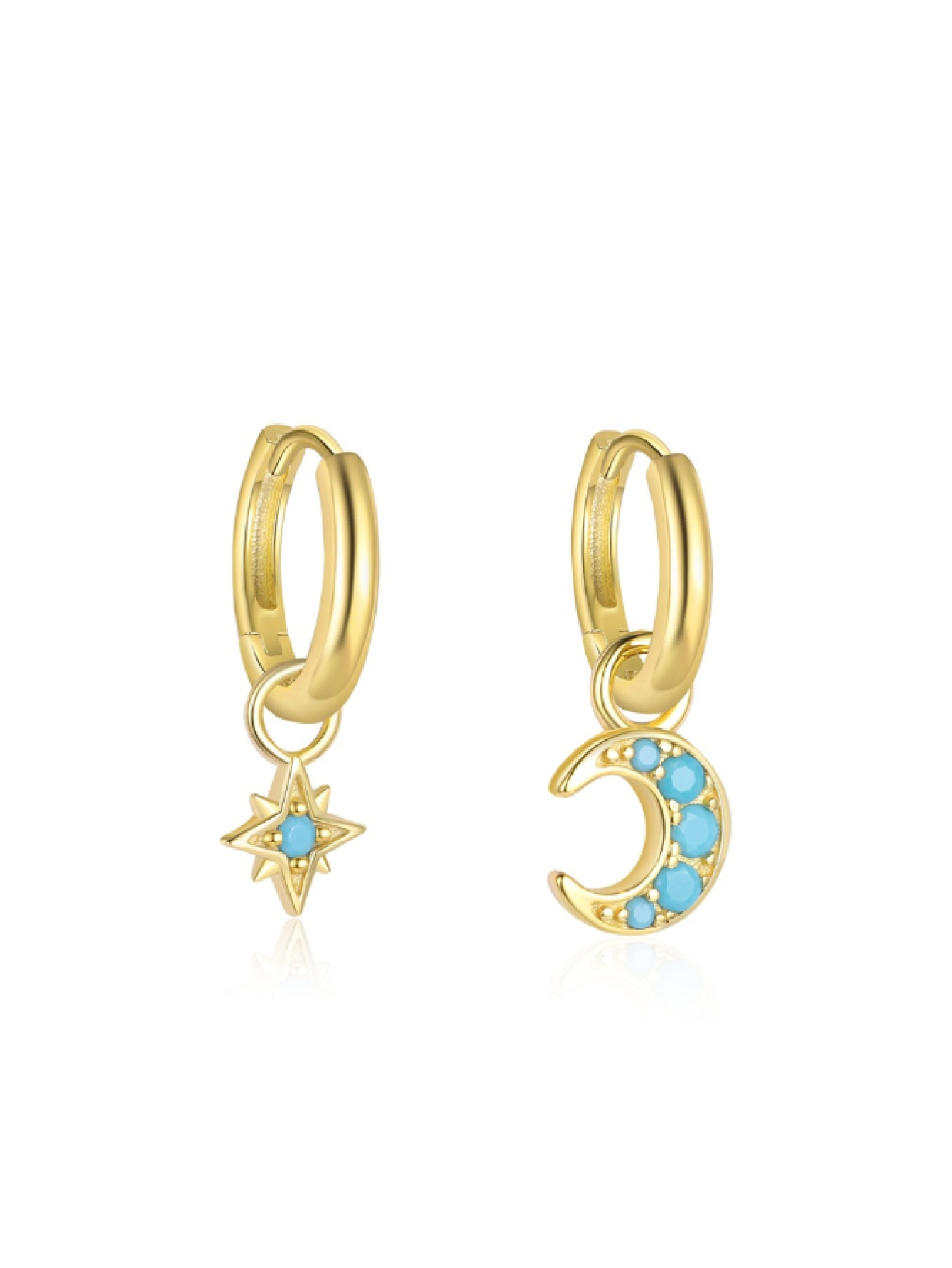 S925 pure silver star moon blue earrings for women's fashion, light luxury, personalized ear buckles, wholesale of turquoise earrings 
