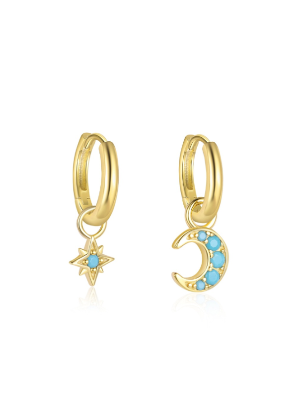 S925 pure silver star moon blue earrings for women's fashion, light luxury, personalized ear buckles, wholesale of turquoise earrings