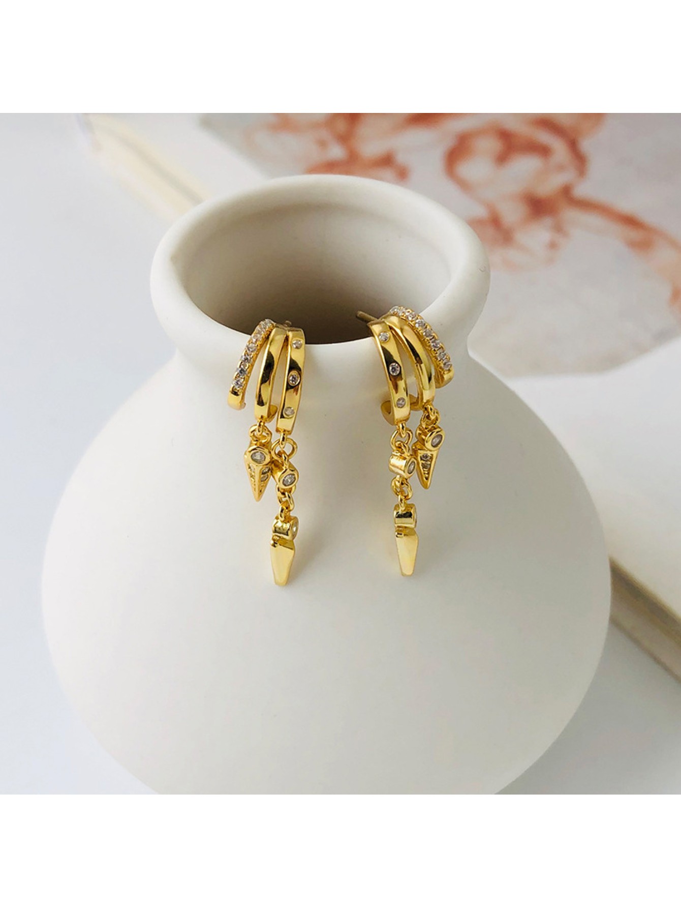 S925 sterling silver earrings trendy accessories personalized double-layer earrings ﻿ 