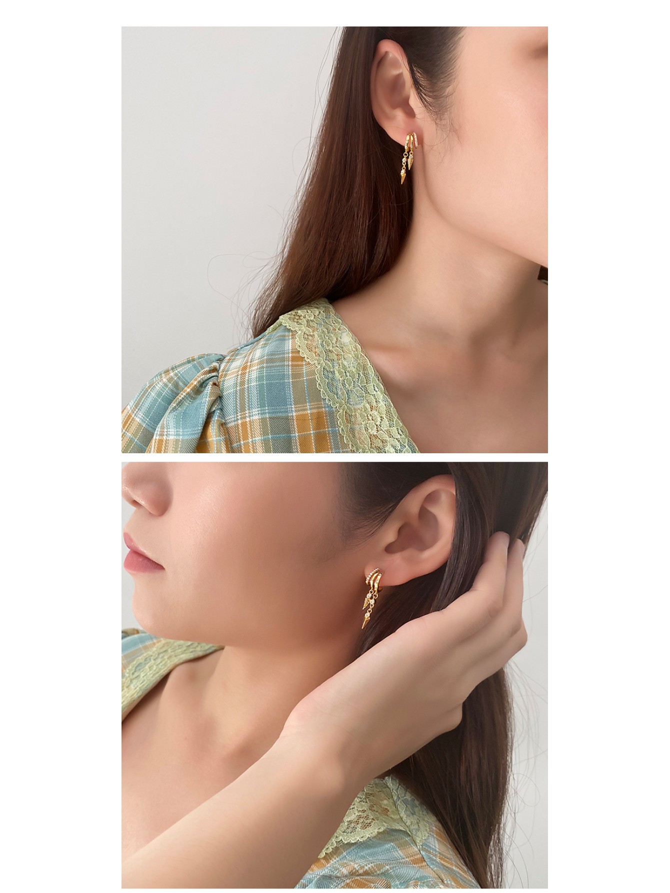 S925 sterling silver earrings trendy accessories personalized double-layer earrings ﻿ 