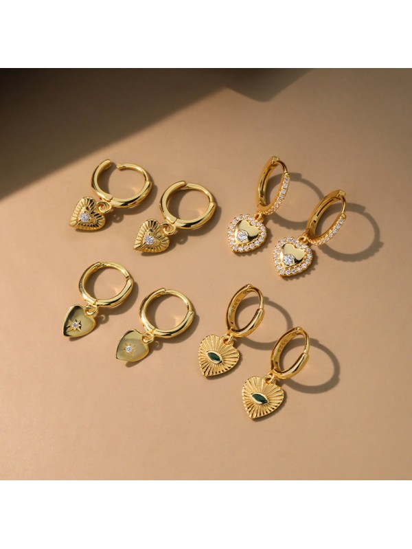 S925 Silver Love Zircon Earrings with Women's High Grade Heart Shaped Earrings Stackable Peach Heart Earrings