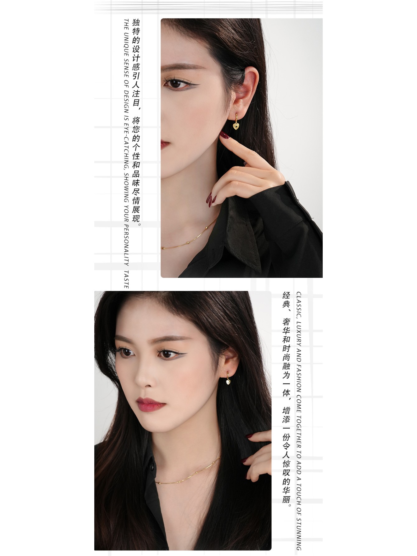 S925 Silver Love Zircon Earrings with Women's High Grade Heart Shaped Earrings Stackable Peach Heart Earrings 