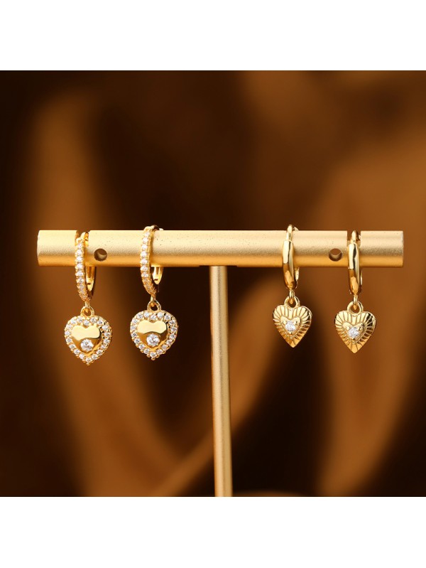 S925 Silver Love Zircon Earrings with Women's High Grade Heart Shaped Earrings Stackable Peach Heart Earrings