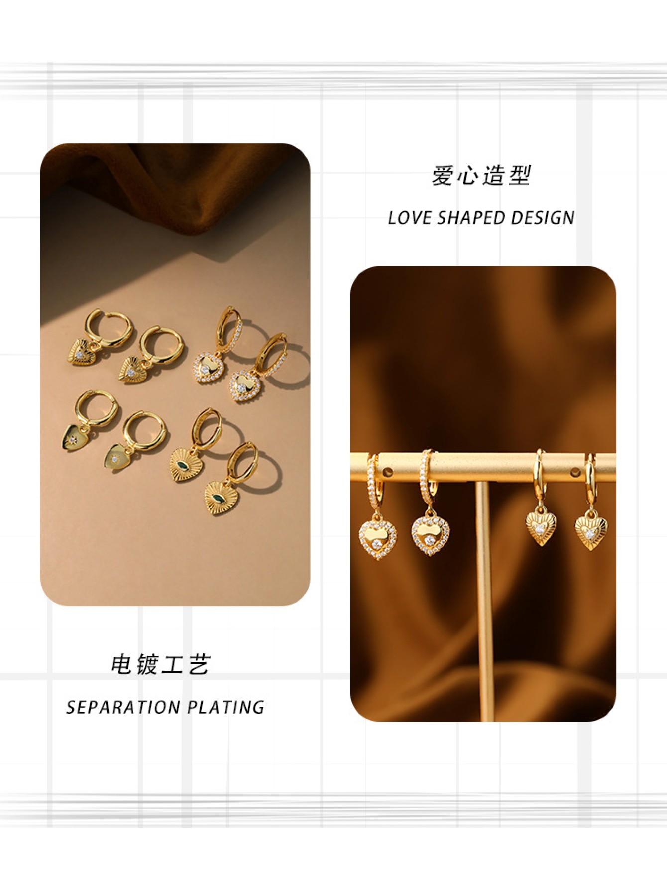 S925 Silver Love Zircon Earrings with Women's High Grade Heart Shaped Earrings Stackable Peach Heart Earrings 