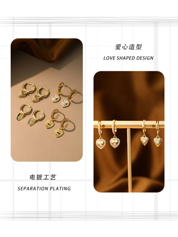 S925 Silver Love Zircon Earrings with Women's High Grade Heart Shaped Earrings Stackable Peach Heart Earrings