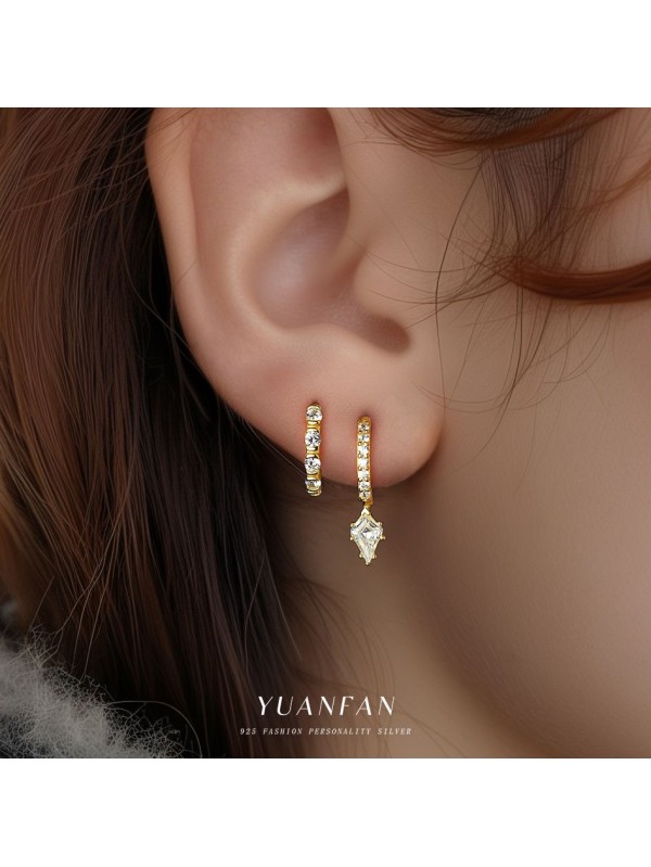 S925 pure silver light luxury diamond studded earrings women's fashion cross creative and simple earrings 