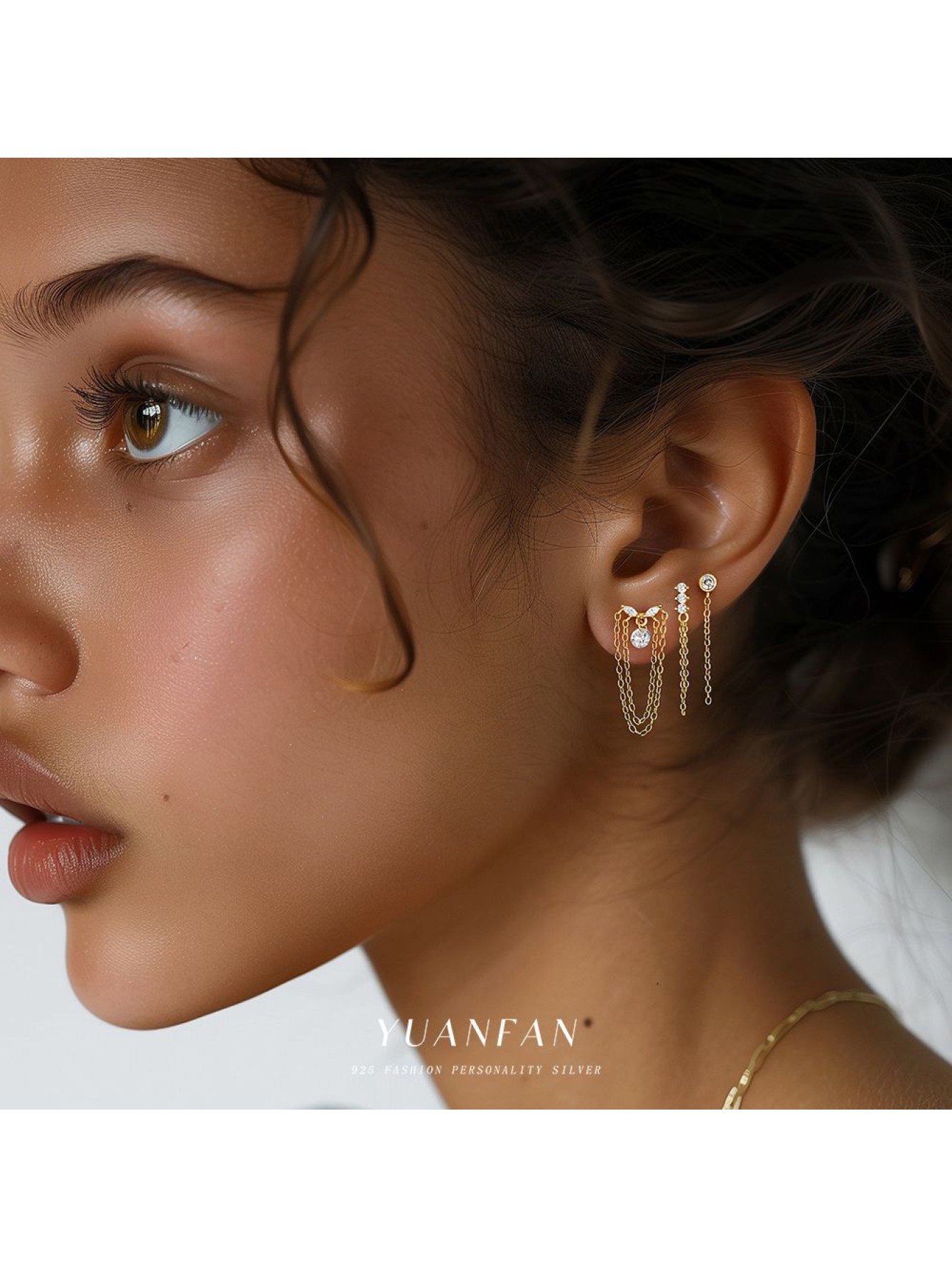 S925 pure silver tassel zircon flat bottom earrings for women's light luxury high-end earrings wholesale 