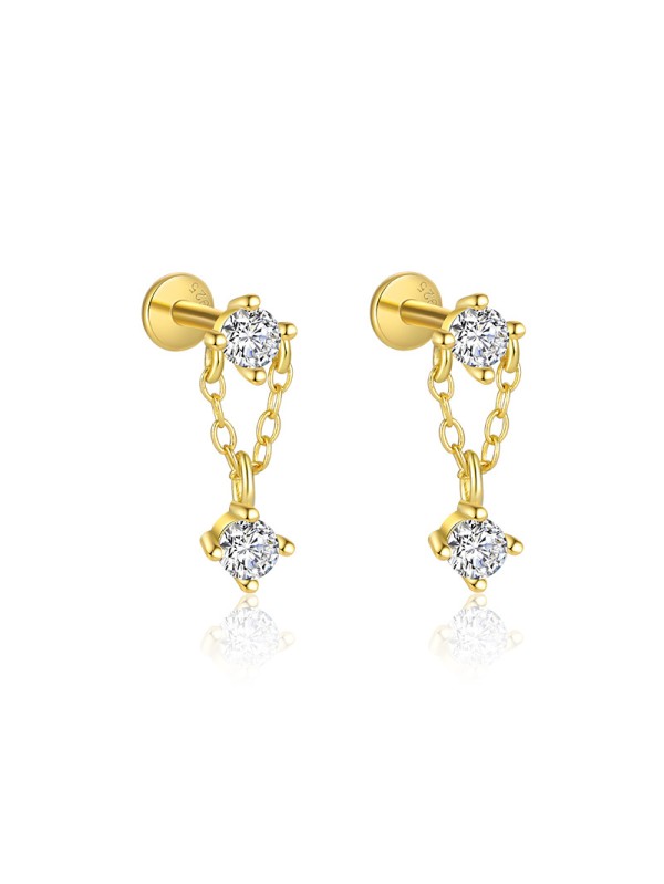 S925 pure silver tassel zircon flat bottom earrings for women's light luxury high-end earrings wholesale