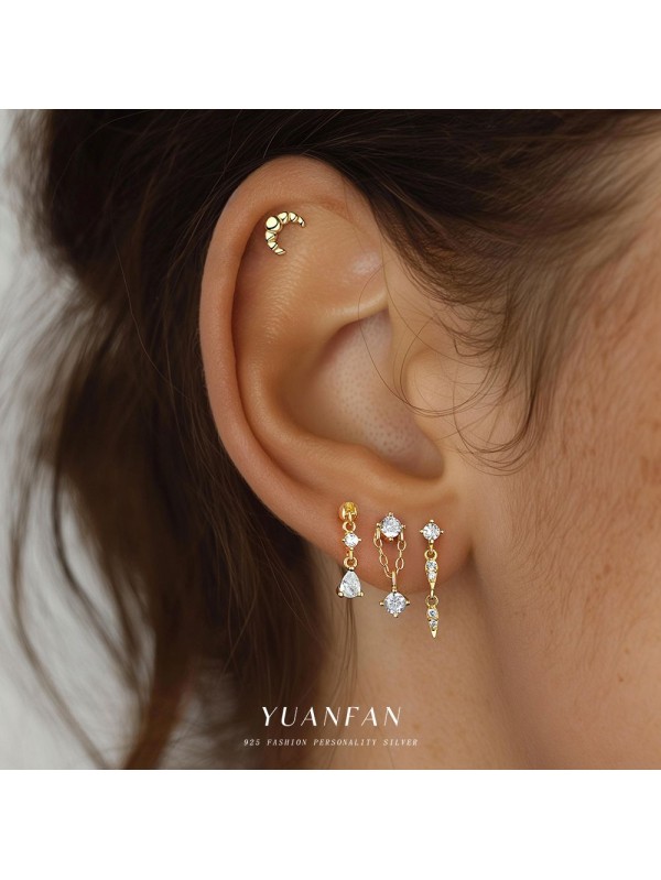 S925 pure silver tassel zircon flat bottom earrings for women's light luxury high-end earrings wholesale