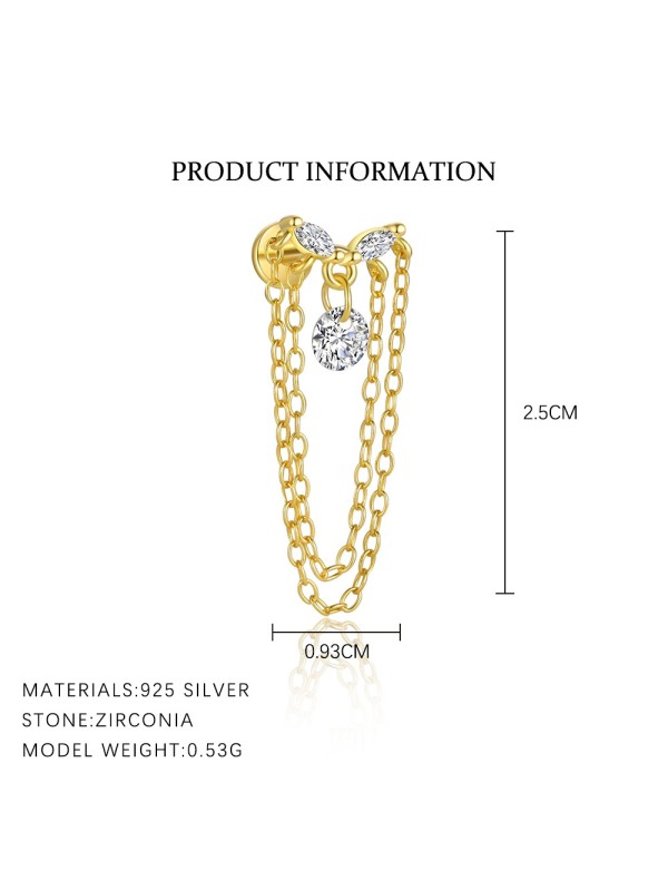 S925 pure silver tassel zircon flat bottom earrings for women's light luxury high-end earrings wholesale
