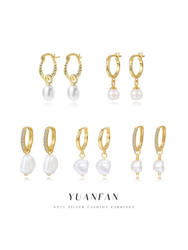 S925 pure silver light luxury round bead earrings series women's ear buckle temperament pearl earrings wholesale