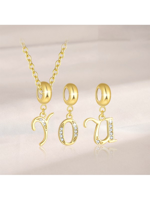 Minimally stacked English letter pendant S925 silver plated-gold necklace with small pendant to match your heart's desire 