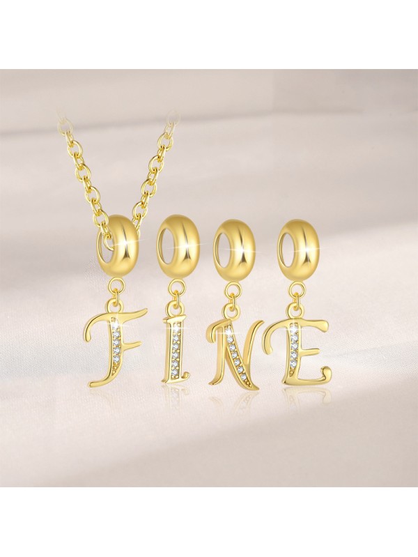 Minimally stacked English letter pendant S925 silver plated-gold necklace with small pendant to match your heart's desire